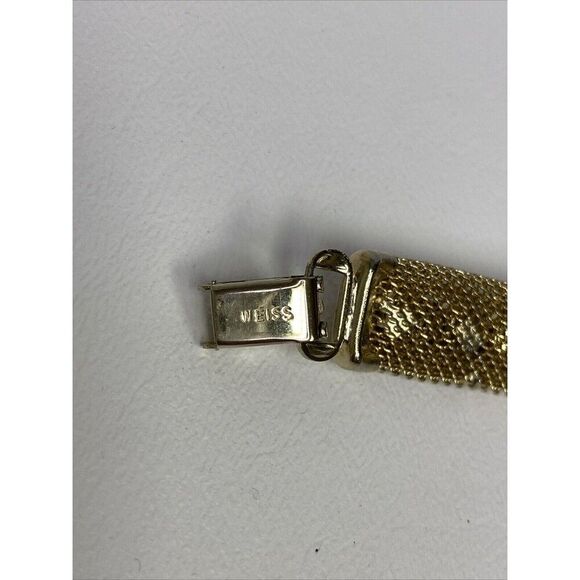 Weiss Gold Tone Mesh Amber Orange Rhinestone Necklace & Bracelet Set Vintage - Picture 10 of 16